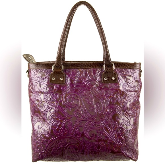 ETRO Milano Purple Tooled Italian Leather Western Cowgirl Tote Bag